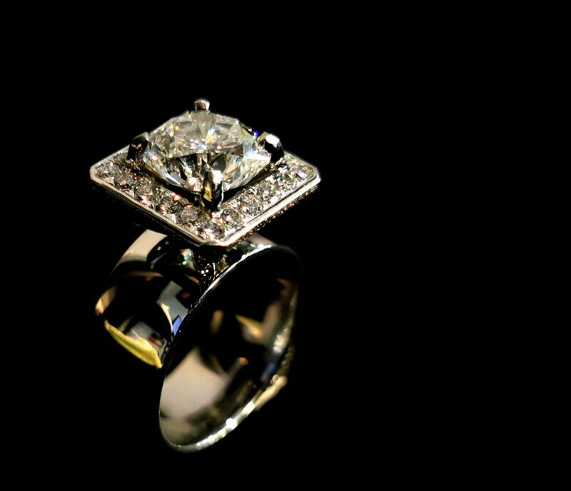 A diamond ring photographed in close detail